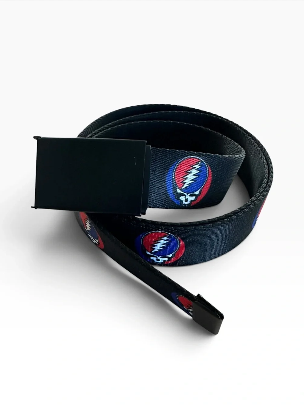 Grateful Dead Black Canvas Belt with Red & Blue Stealie - nwot